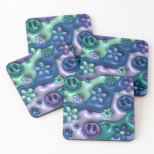 Item preview, 3D Floral Smiley Face - Blue and Purple designed and sold by Graphic Daisy.