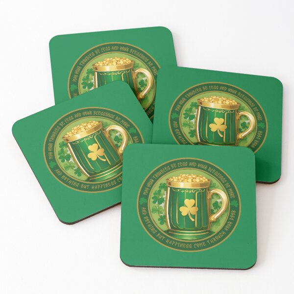 Item preview, Green Tankard with Four Leaf Clovers surrounded by Irish Blessing designed and sold by MimsTees.
