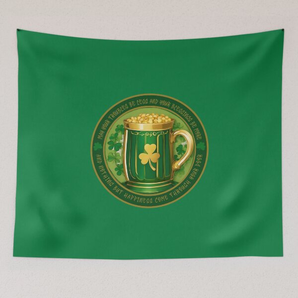 Item preview, Green Tankard with Four Leaf Clovers surrounded by Irish Blessing designed and sold by MimsTees.