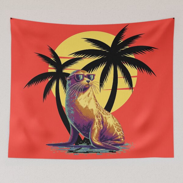 Item preview, Pixelated Sealion with Sunglasses - Tropical Sunset  designed and sold by HausKatz.