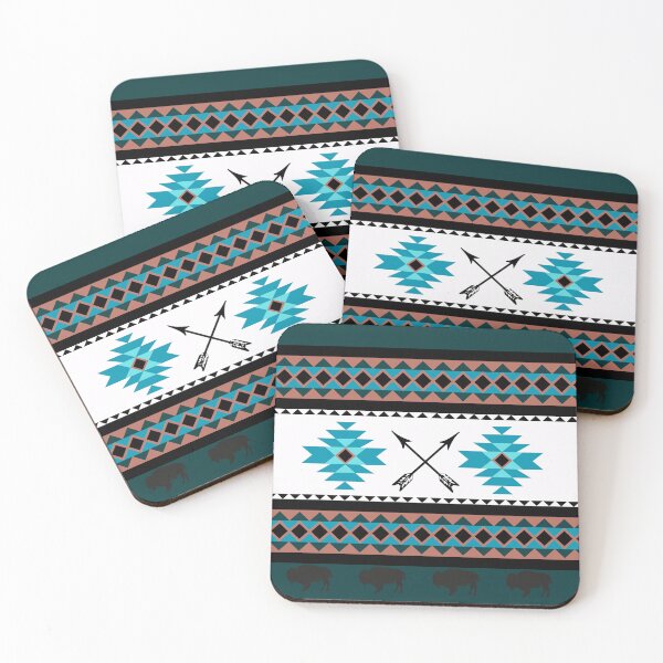 Item preview, Southwestern Buffalo, Geometric pattern, Blue, Tan, Black, Turquoise, and White designed and sold by southerndoll67.