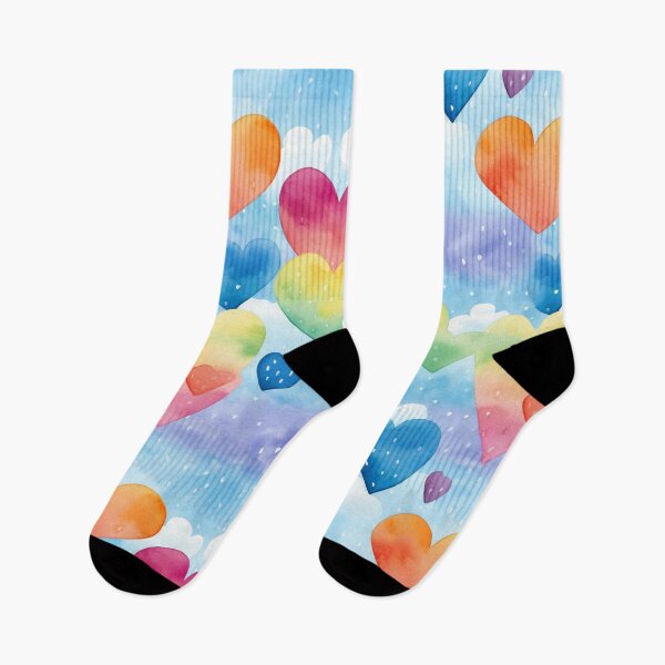 Item preview, Watercolour Rainbow Hearts Floating in Blue Sky Between Clouds designed and sold by AgathaZolastore.
