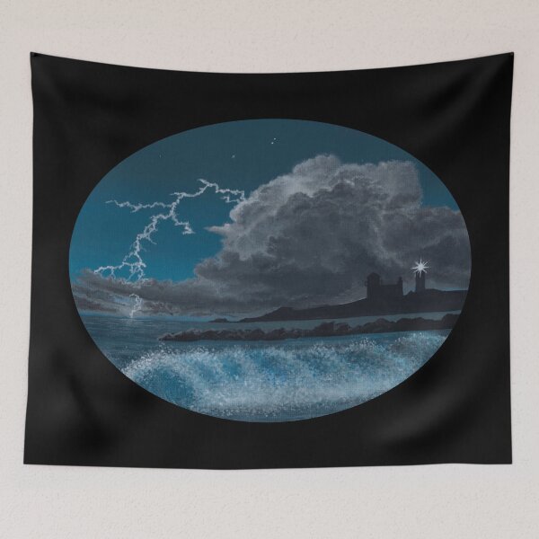 Item preview, Lighthouse Storm Painting Dramatic Seascape Narragansett Rhode Island   designed and sold by skye-studio.
