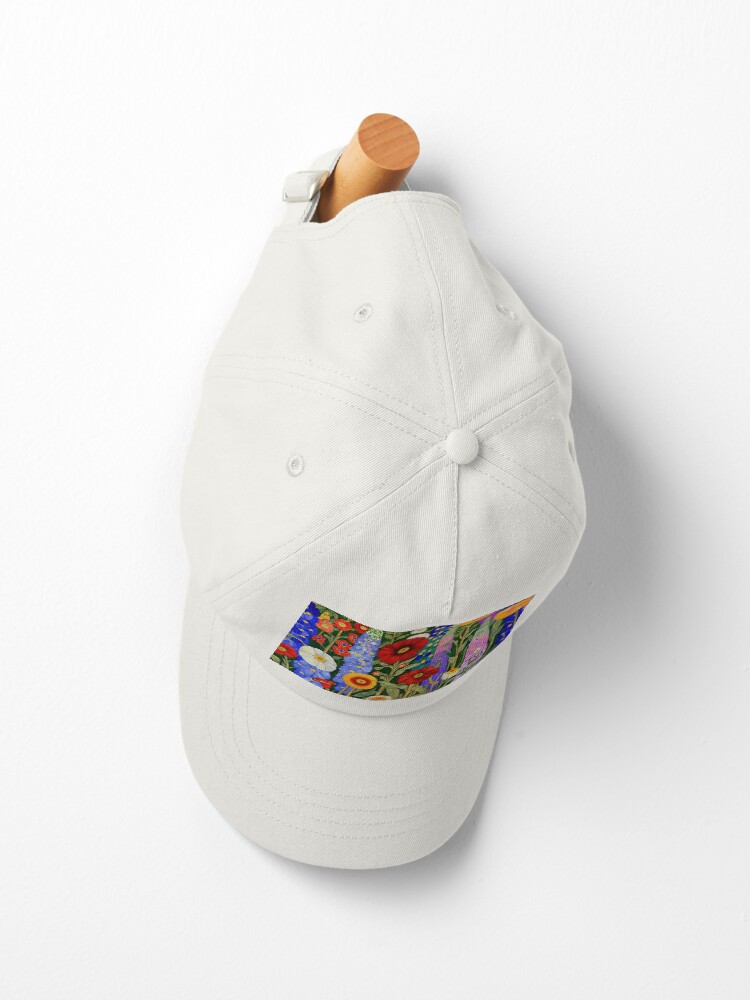 Aperçu 2 sur 7. Casquette avec l'œuvre Jardin de fleurs Gustav Klimt créée et vendue par maniacfitness.