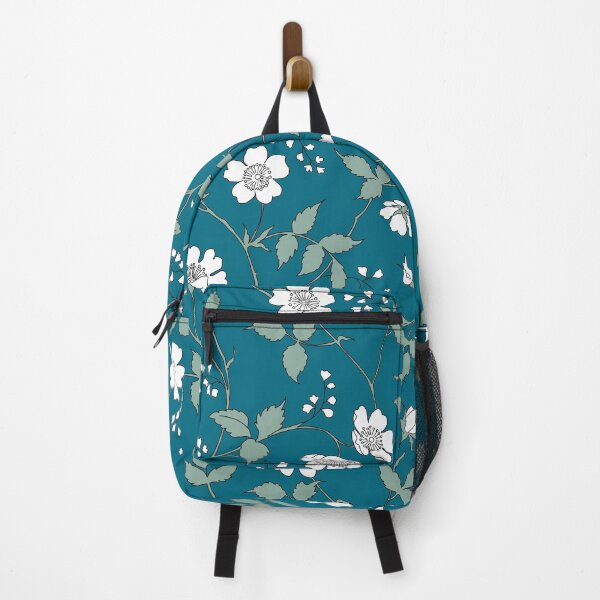 Item preview, Blossoms and vines on blue green background designed and sold by Erinelyse827.
