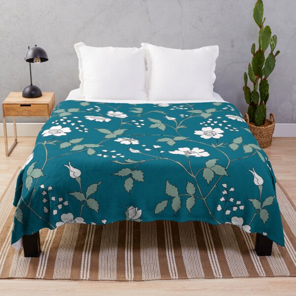 Item preview, Blossoms and vines on blue green background designed and sold by Erinelyse827.