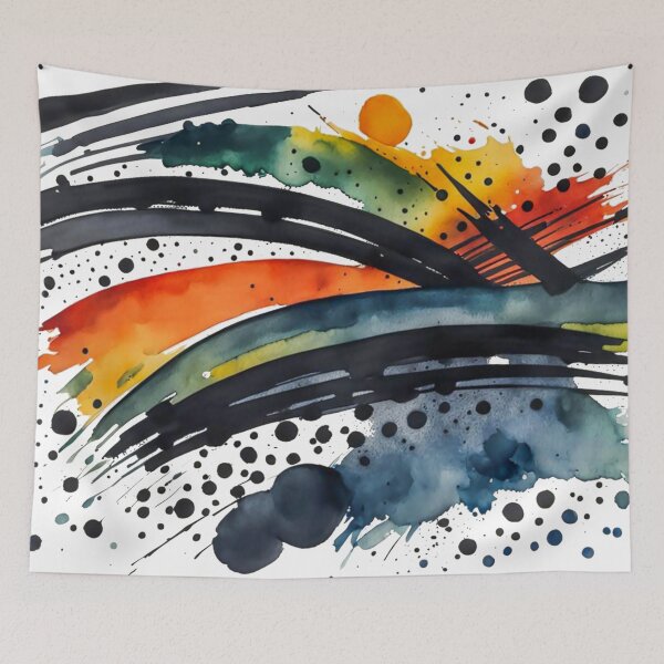 Item preview, Colorful Abstract Splash In Watercolor Painting, Black Line, Cirle, Dots, Blue, Green, Orange, Red, Yellow designed and sold by MyArt23.