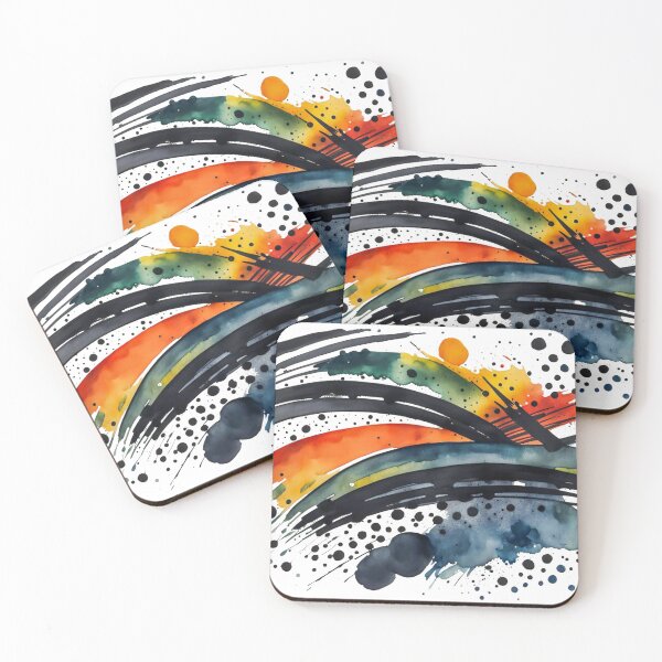 Item preview, Colorful Abstract Splash In Watercolor Painting, Black Line, Cirle, Dots, Blue, Green, Orange, Red, Yellow designed and sold by MyArt23.