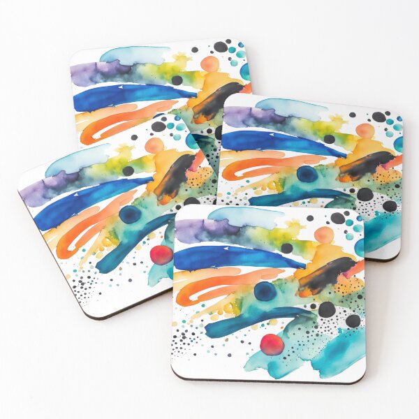Item preview, Colorful Abstract Splash In Watercolor Painting, Cirle, Dots, Blue, Green, Orange, Red, Yellow, Black designed and sold by MyArt23.