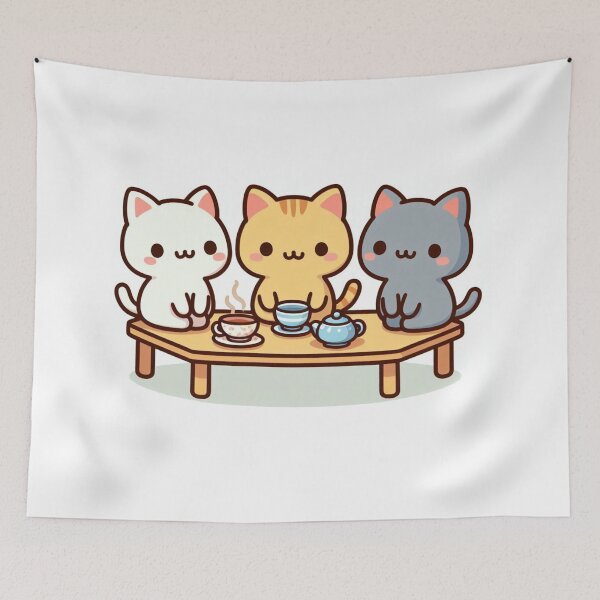 Item preview, Kawaii Cats Gathering On A Tea Table designed and sold by Tamer ⭐⭐⭐⭐⭐.