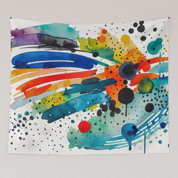 Item preview, Colorful Abstract Splash In Watercolor Painting, Cirle, Dots, Blue, Green, Orange, Red, Yellow, Black designed and sold by MyArt23.
