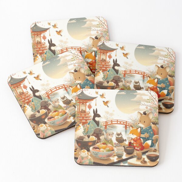 Item preview, Animals Gathering On A  Japanese Tea Table designed and sold by Tamer ⭐⭐⭐⭐⭐.