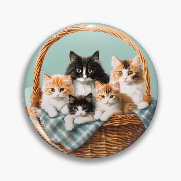Item preview, Norwegian long-haired cat, in a wicker basket with her little kittens designed and sold by janjacbu.