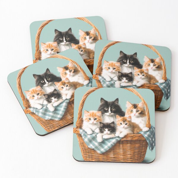 Item preview, Norwegian long-haired cat, in a wicker basket with her little kittens designed and sold by janjacbu.