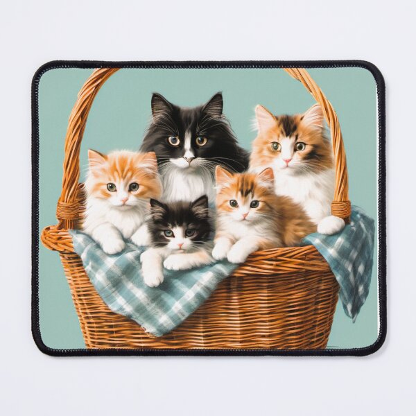 Item preview, Norwegian long-haired cat, in a wicker basket with her little kittens designed and sold by janjacbu.