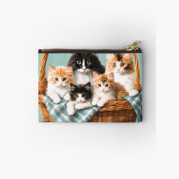 Item preview, Norwegian long-haired cat, in a wicker basket with her little kittens designed and sold by janjacbu.