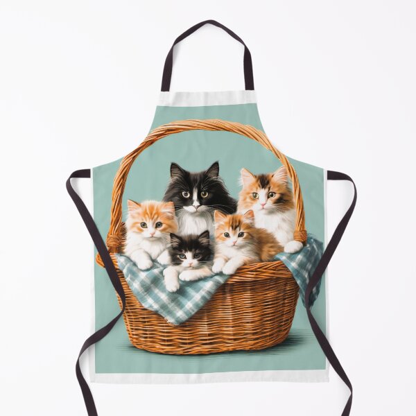 Item preview, Norwegian long-haired cat, in a wicker basket with her little kittens designed and sold by janjacbu.