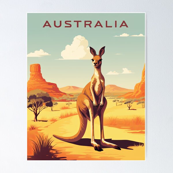 Item preview, Australian Kangaroo Vintage Style Travel Poster designed and sold by MaryFiore.