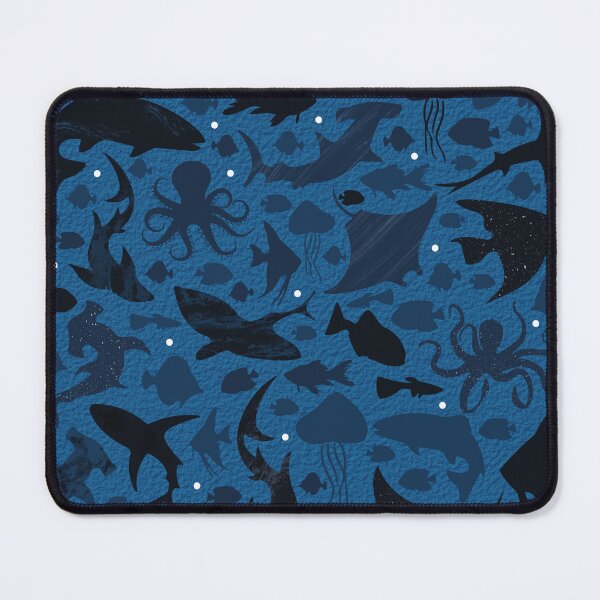 Item preview, Sharks and rays at night in the blue sea designed and sold by colorofmagic.