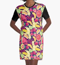 Vestido camiseta Cóctel de frutas en azul