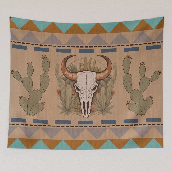 Item preview, Southwestern Boho Design , Geometric pattern, Bull Skull and Cactus designed and sold by southerndoll67.