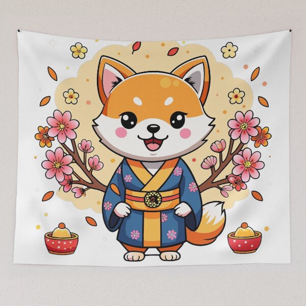 Item preview, cute shiba inu dog wearing kimano designed and sold by Arextr.