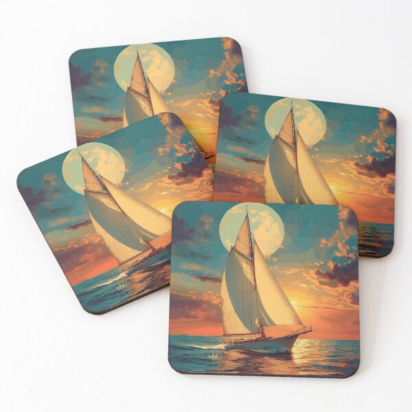 Item preview, Sea Maritime Moon Ocean Nautical Sailboat designed and sold by ArtHouseNiklas.