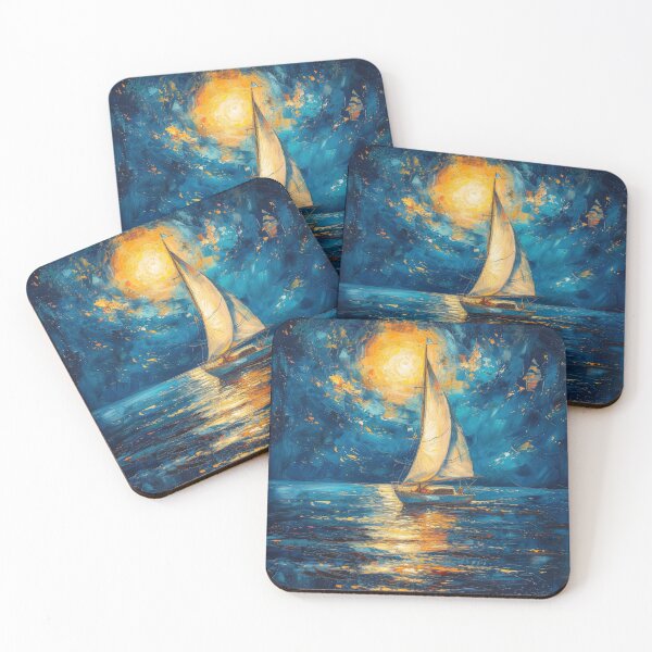Item preview, Sea Maritime Moon Ocean Nautical Sailboat designed and sold by ArtHouseNiklas.