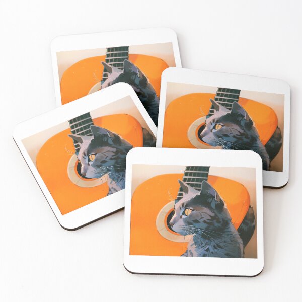 Artikelvorschau, Graue Katze und Gitarre entworfen und verkauft von illustrationMat.