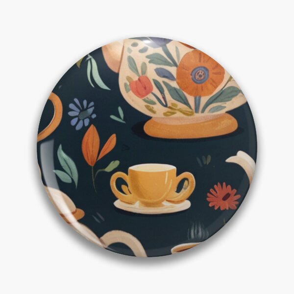 Item preview, A handdrawn pattern featuring tea pots/tea kettles, stacks of books, teacups, and flowers. designed and sold by brokenpones.