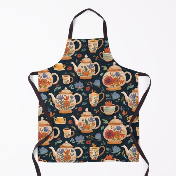 Item preview, A handdrawn pattern featuring tea pots/tea kettles, stacks of books, teacups, and flowers. designed and sold by brokenpones.