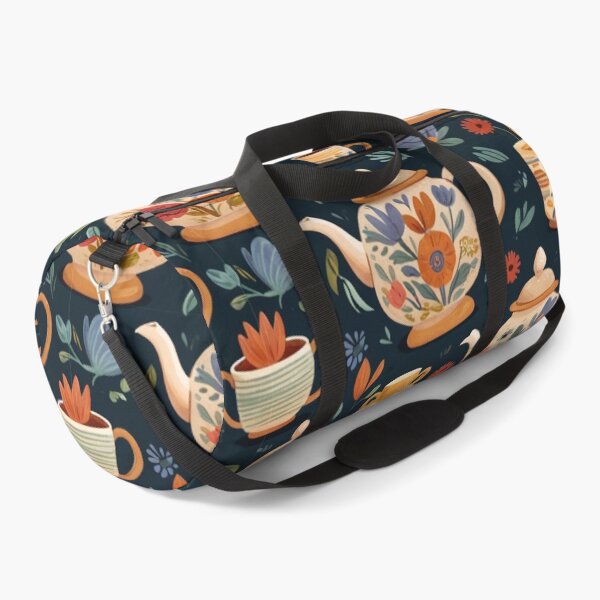 Item preview, A handdrawn pattern featuring tea pots/tea kettles, stacks of books, teacups, and flowers. designed and sold by brokenpones.