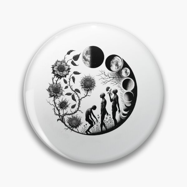 Item preview, Cosmic Life Cycle - Monochrome Moon Phases and Floral Art designed and sold by BlueGoldArt.