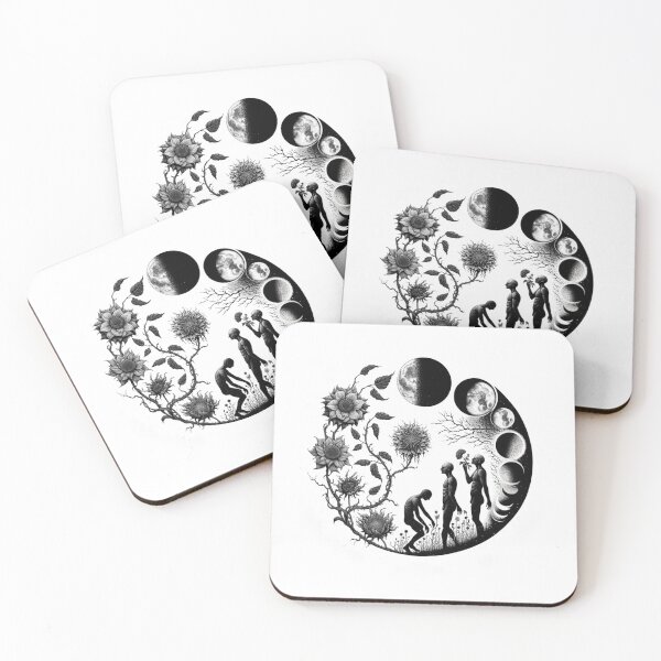 Item preview, Cosmic Life Cycle - Monochrome Moon Phases and Floral Art designed and sold by BlueGoldArt.