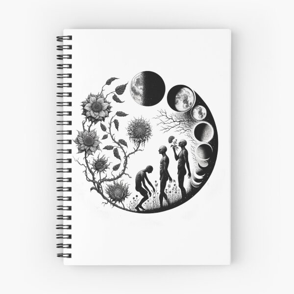 Item preview, Cosmic Life Cycle - Monochrome Moon Phases and Floral Art designed and sold by BlueGoldArt.