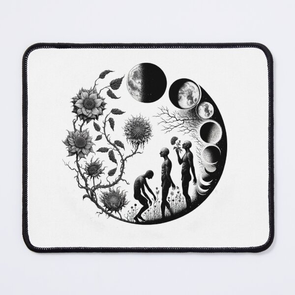 Item preview, Cosmic Life Cycle - Monochrome Moon Phases and Floral Art designed and sold by BlueGoldArt.
