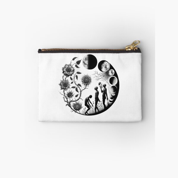Item preview, Cosmic Life Cycle - Monochrome Moon Phases and Floral Art designed and sold by BlueGoldArt.