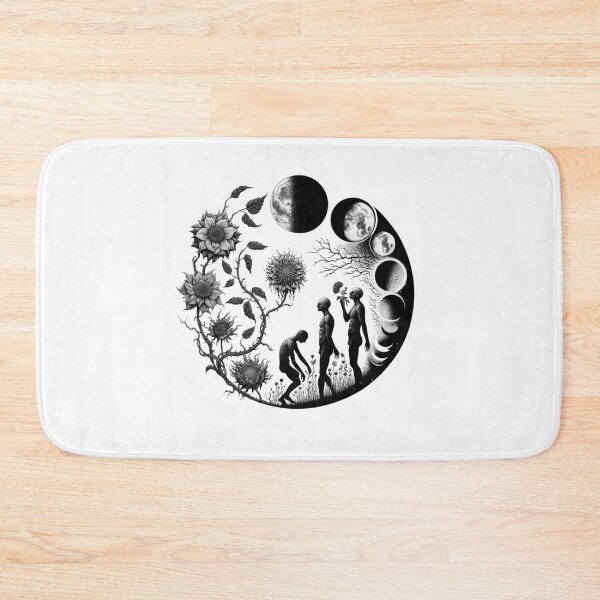 Item preview, Cosmic Life Cycle - Monochrome Moon Phases and Floral Art designed and sold by BlueGoldArt.