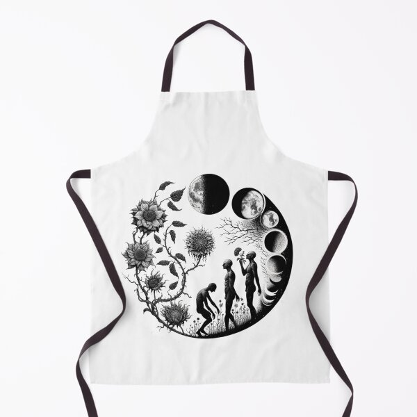 Item preview, Cosmic Life Cycle - Monochrome Moon Phases and Floral Art designed and sold by BlueGoldArt.