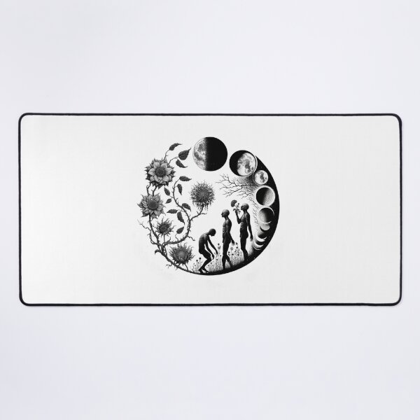 Item preview, Cosmic Life Cycle - Monochrome Moon Phases and Floral Art designed and sold by BlueGoldArt.