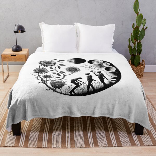 Item preview, Cosmic Life Cycle - Monochrome Moon Phases and Floral Art designed and sold by BlueGoldArt.