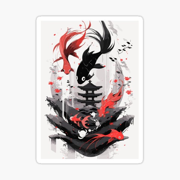 Vista previa del artículo con la obra «Koi japonés rojo y negro», diseñado y vendido por AyrioArt.