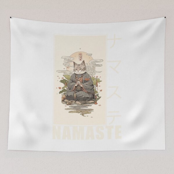 Artikelvorschau, Zen Puss in Namaskar Namaste Pose Ukiyo E Art entworfen und verkauft von PaddyMcKhan.