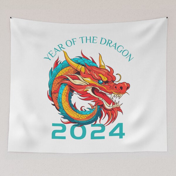 Item preview, Vibrant Red ,orange,teal and Blue Dragon -Year of the Dragon123- Chinese Zodiac Theme-white Background designed and sold by CosmicNook1.