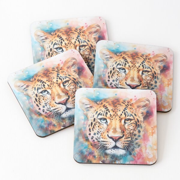 Item preview, Watercolour Leopard With Heterochromia designed and sold by curledup-cat.