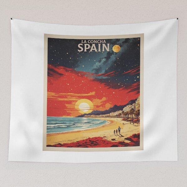 Item preview, La Concha Spain Starry Night and Moon Tourism Vintage Poster designed and sold by TravelersGems.