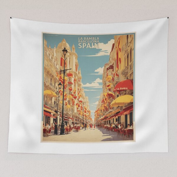Item preview, La Rambla Barcelona Spain Tourism Vintage Poster 3 designed and sold by TravelersGems.