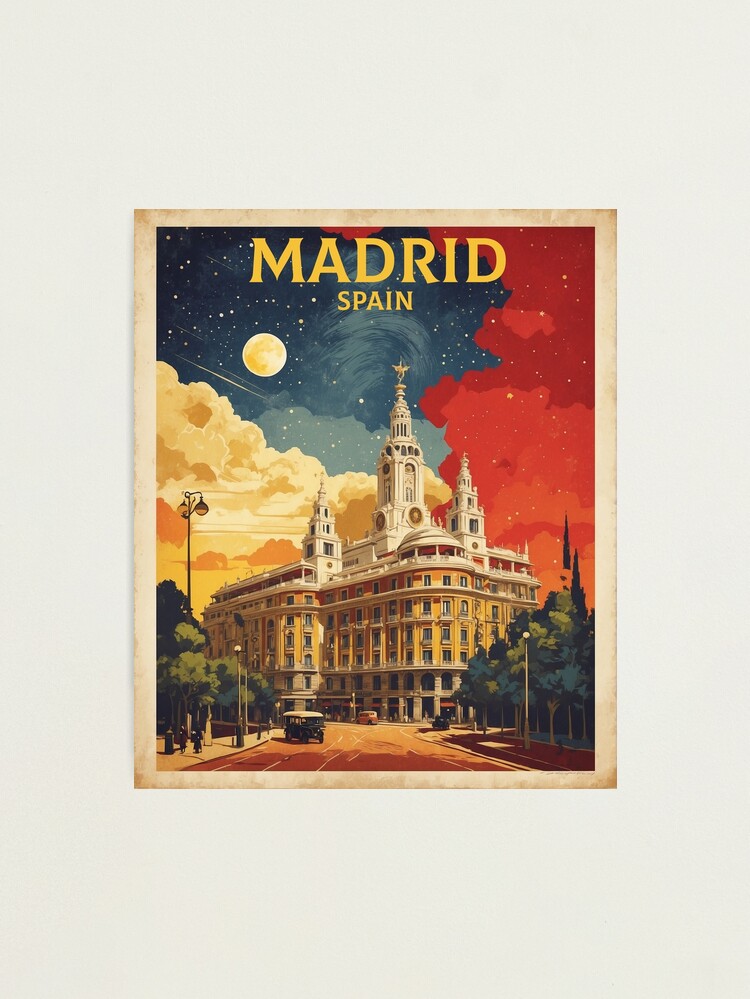 Thumbnail 1 of 3, Photographic Print, Madrid Spain Starry Night and Moon Tourism Vintage Poster designed and sold by TravelersGems.