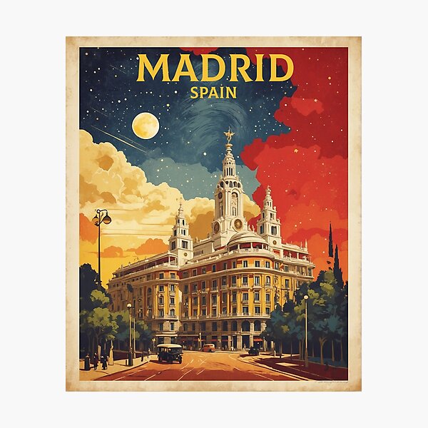 Item preview, Madrid Spain Starry Night and Moon Tourism Vintage Poster designed and sold by TravelersGems.