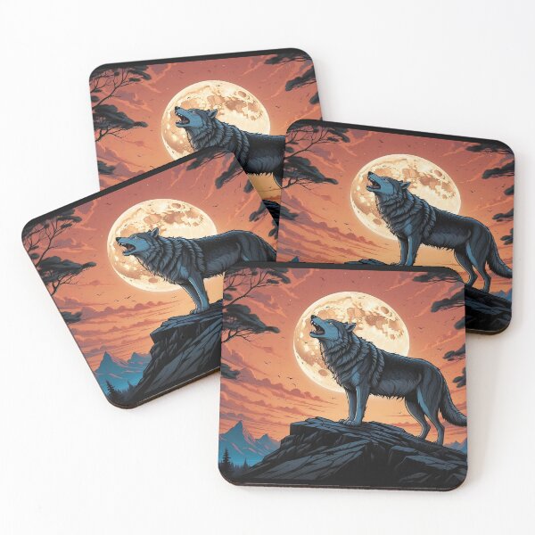 Item preview, Wolf howling at full moon, eerie forest backdrop designed and sold by ArtComixHaven.